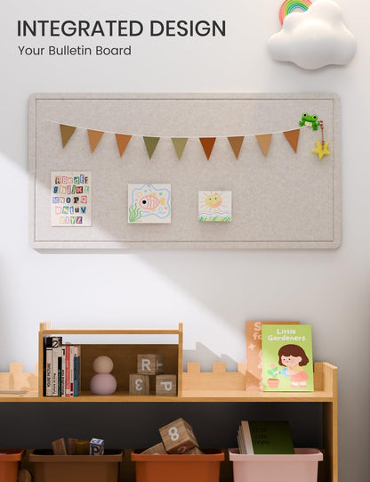 Fluxynara Bulletin Board, 35" x 17.5" Cork Board Alternative with 12 Safe Removable Adhesive Tabs, Foldable Felt Pin Board for Home Office, Classroom, Bedroom,Entryway for Walls—Oatmeal