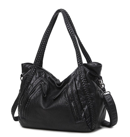 Mn&Sue Vegan Leather Hobo Bag for Women, Slouchy Shoulder Handbag with Braided Handle, Work Tote Travel Daily Purse (Medium)