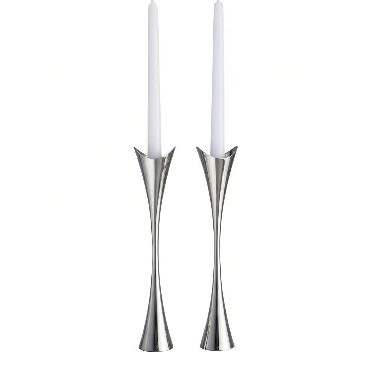 Nambe Curve Candlestick Holders | 2Pc Set | Metal Taper Candle Holder | Modern Medieval Inspired Decorative Centerpieces | Candlestick Holders for Table, Mantel, or Wedding Gift | 11in, Silver