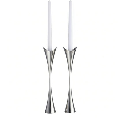 Nambe Curve Candlestick Holders | 2Pc Set | Metal Taper Candle Holder | Modern Medieval Inspired Decorative Centerpieces | Candlestick Holders for Table, Mantel, or Wedding Gift | 11in, Silver