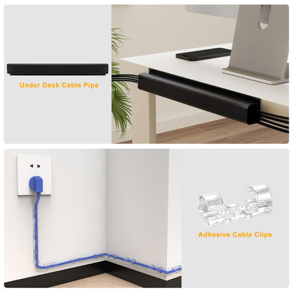 494 PCS Cable Management Kit - 4 Cable Sleeve Split, 2 Cable Organizer, 130 Adhesive Cable Clip, 6 Cable Holder, 2 Roll Cable Organizer Strap, 300 Cable Tie with 50 Mount, for Computer TV Under Desk