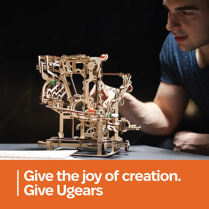 UGEARS Marble Run Chain Hoist 3D Wooden Puzzles for Adults - Wooden Model Kits for Adult Models for Adults to Build Mechanical Engineering Kit Brain Teaser, Hobby Set