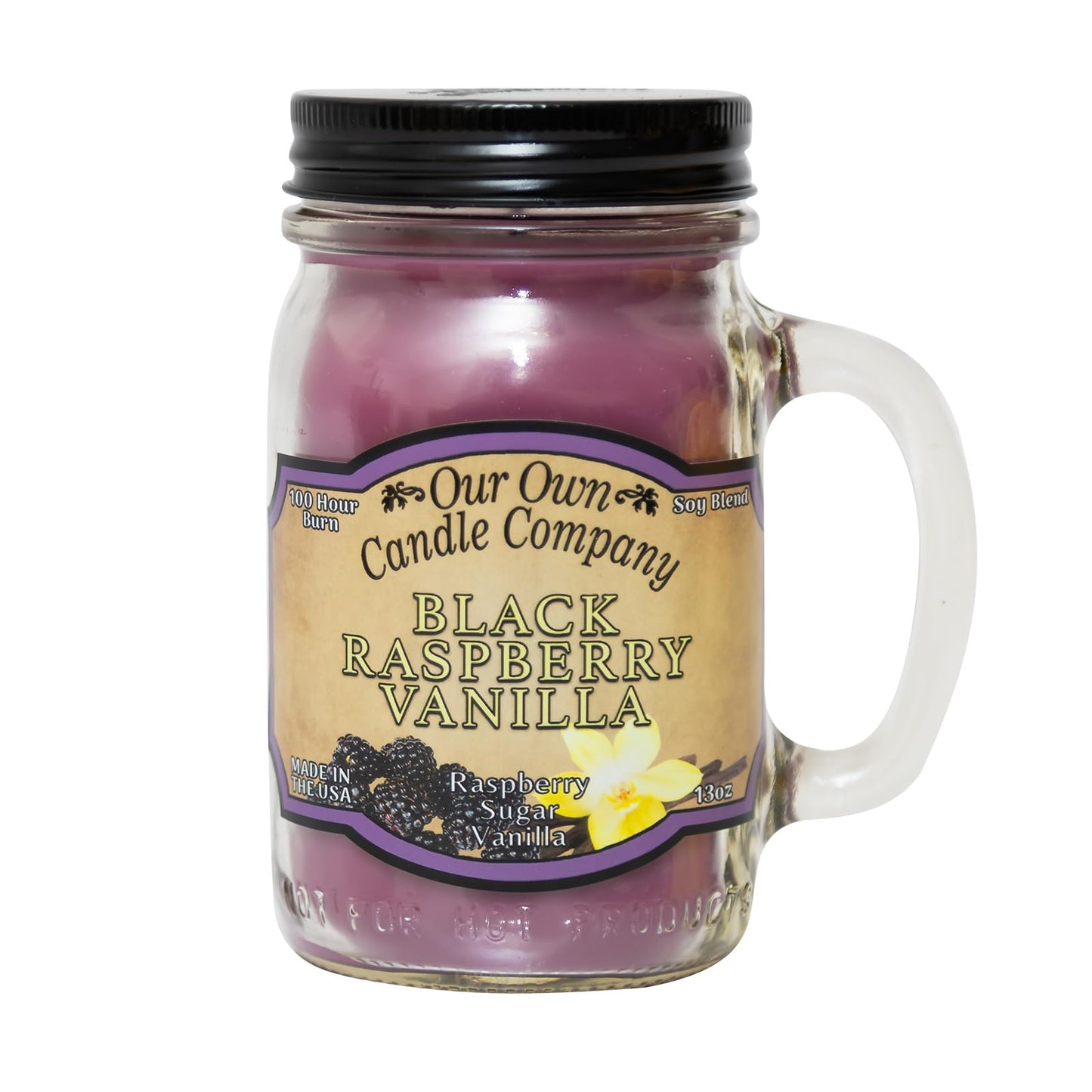 Our Own Candle Company Black Raspberry Vanilla Scented Mason Jar Candle, 100 Hour Burn Time, 13 Ounces