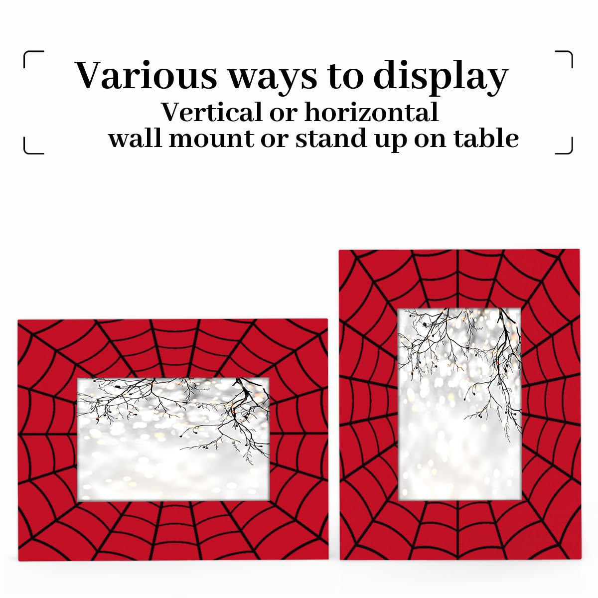 POFATO Cool Spider Web 5x7 Picture Frame Wooden Picture Frames for Wall Hanging & Tabletop Decor Display 5x7 or 5x5 Picture Collage Family Weddings Christmas Photo Frame for Gift