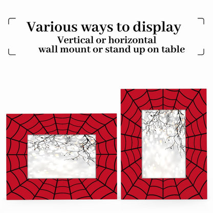 POFATO Cool Spider Web 5x7 Picture Frame Wooden Picture Frames for Wall Hanging & Tabletop Decor Display 5x7 or 5x5 Picture Collage Family Weddings Christmas Photo Frame for Gift