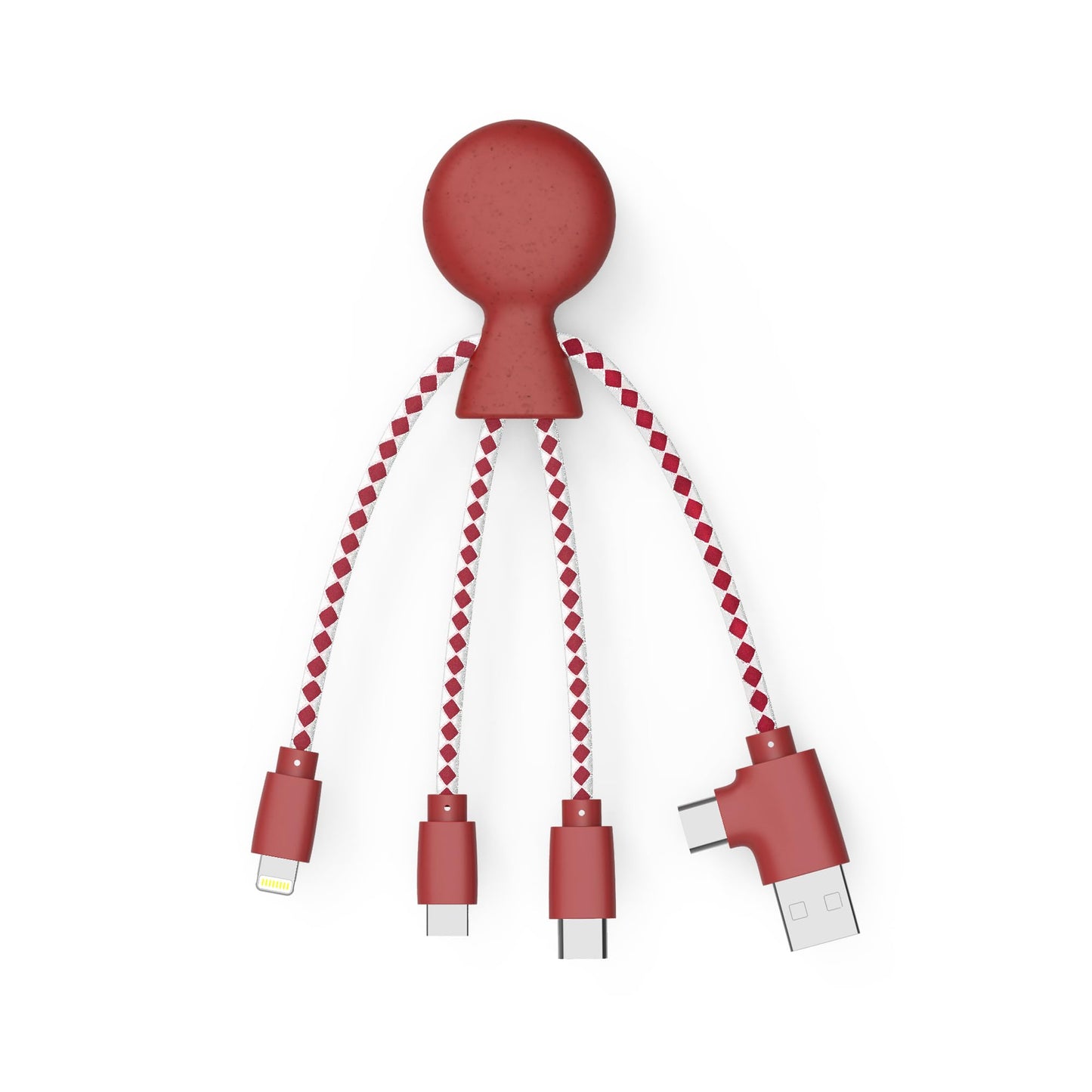 Xoopar Multi USB Cable 4 in 1 - Universal Charger Made from Recycled Plastic - USB, USB-C, Lighting, Micro USB Ports - Compatible with All Smartphones Mr Bio White Octopus