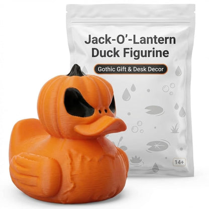 Jack-O'-Lantern Duck Collectible Figurine - Striking Pumpkin Design for Halloween Desk Decor and Gift Display - 3D Printed in Canada