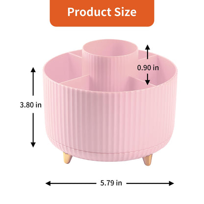 EDENMS Desk Pencil Pen Holder, 5 Slots 360°Degree Rotating Organizers for Desk, Desktop Storage Stationery Supplies Organizer, Cute Cup Pot Office, School, Home, Art Supply, Pink