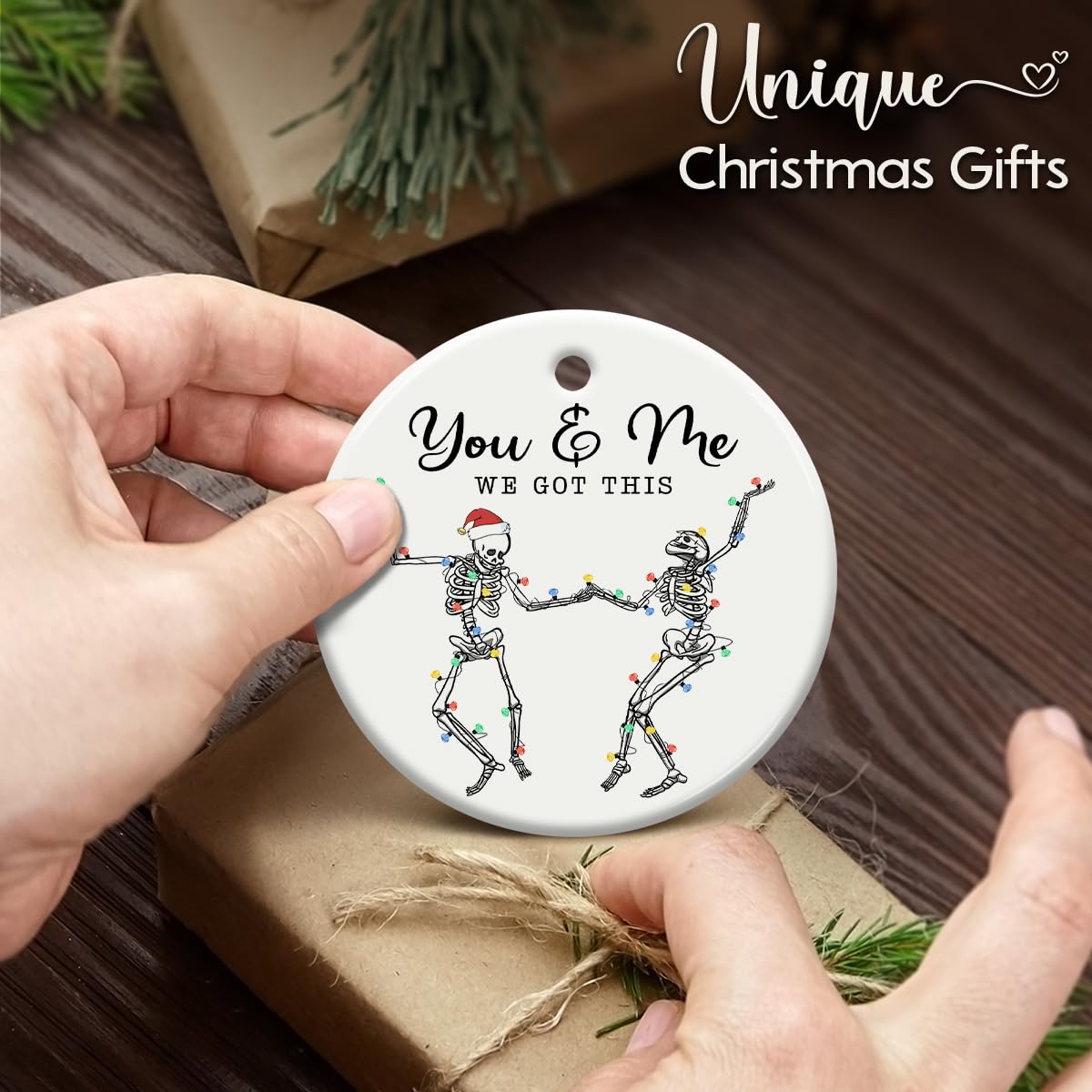 SOL VIBES Couple Christmas Ornament 2025, Xmas Hanging Ornaments, Dancing Skeleton Ornament on Christmas or Halloween, You & Me Gifts for Love and Friendship, Girlfriend, Boyfriend, or Soul Sisters