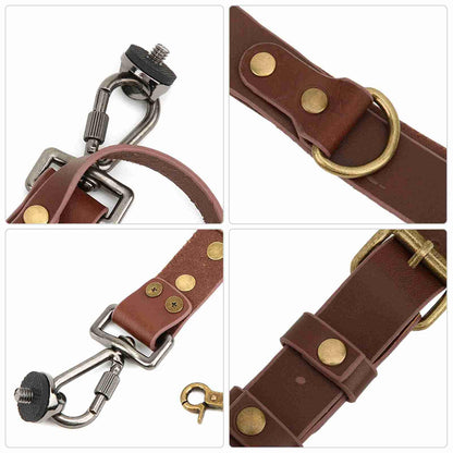 MEKOTRIN Dual Camera Harness & Leather Shoulder Strap Comfortable Carry for Two Cameras, Ideal for Hiking, Weddings and Travel, Adjustable 1/4" Standard Screw Compatibility (Shoulder Width: 13"-20")