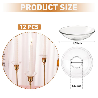 12Pcs Glass Bobeches for Candlestick Holders，Candle Drip Protectors Rings for Tapers, Clear Glass Rings Taper Candles Wax Catcher for Wedding Party Church Home, Accessories