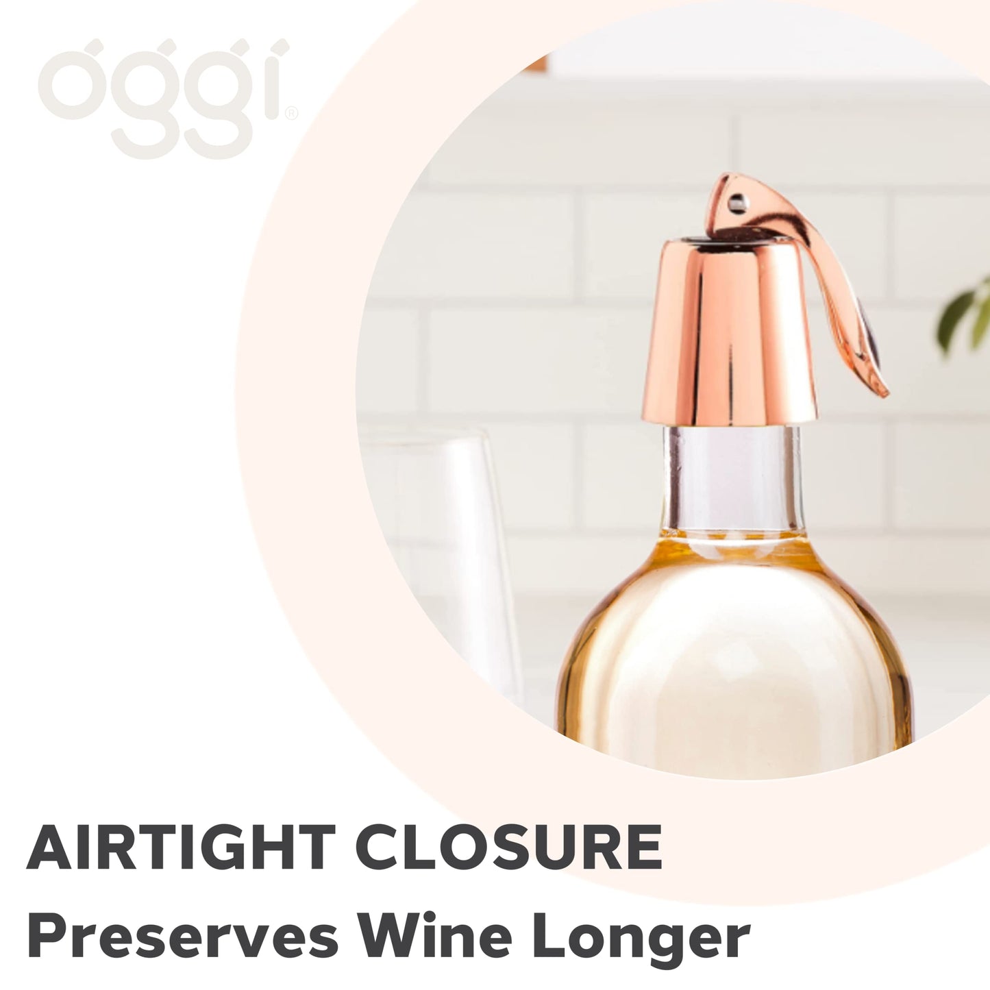 OGGI Bottle Stopper Set of 2 - Copper Plated Wine Topper Set - Stylish Wine Saver Stoppers with Airtight Wine Sealer Levers, Copper Plated