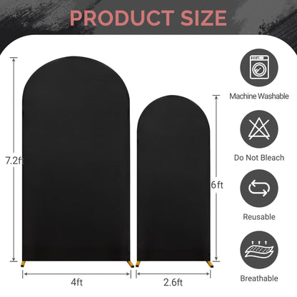 Set of 2 Black Halloween Arch Covers (7.2ft & 6ft) Spandex Stretchy Fitted Arch Backdrop Covers Wrinkle-Free Round Top Chiara Arch Stand Cover for Halloween Wedding Birthday Party Banquet Background