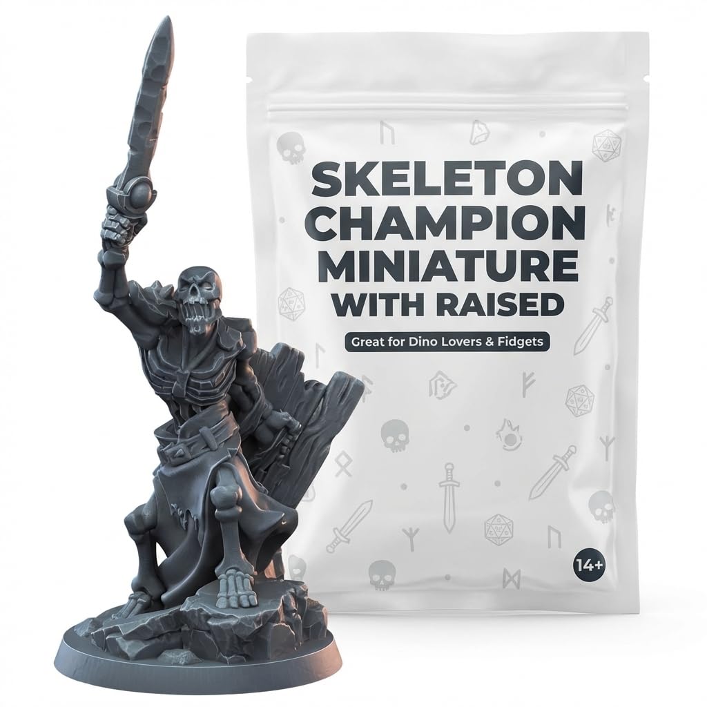 Skeleton Champion Collectible Figurine - Detailed Undead Warrior Desk Decor for Fantasy Themed Display or Gift - 3D Printed in Canada