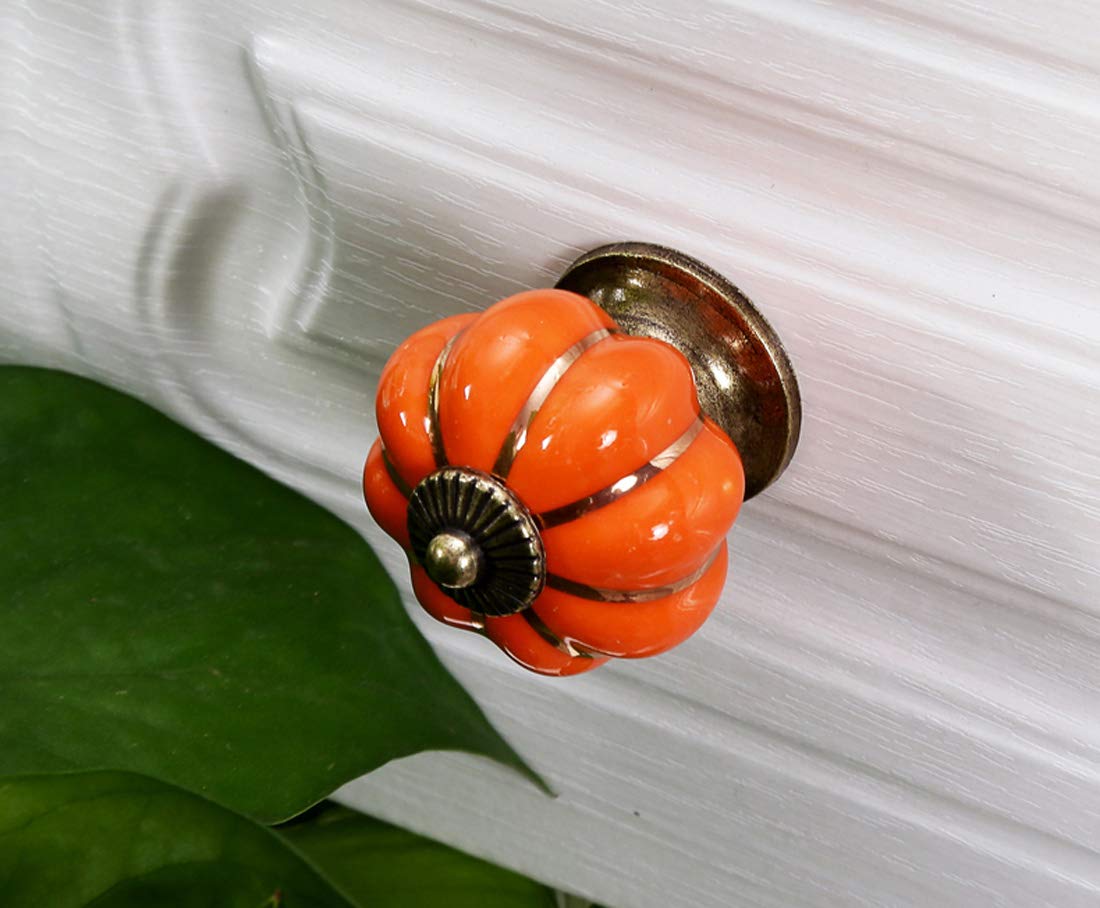 HUAMULAN 8PCS Ceramic Cabinet Knobs Pumpkin Drawer Door Cupboard Dresser Pull Handles for Kitchen Kids Child Room Wardrobe Closet
