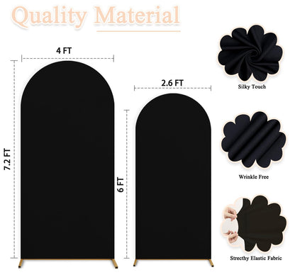 PATYDEST Black Wedding Arch Cover Set of 2 Arch Cover Backdrop Fabric 7.2ft 6ft Spandex Fit Backdrop Cover for Arch Stand Arches Frame Wall Cover for Birthday Baby Halloween Party Arch Stand Cover