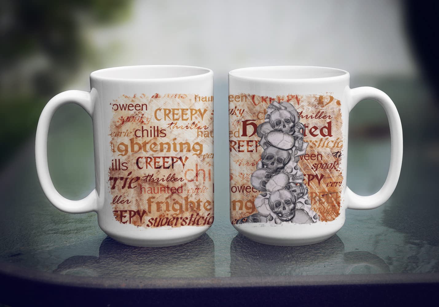 Caroline's Treasures SB3012CM15 Creepy, Haunted and Frightful with skulls Halloween Dishwasher Safe Microwavable Ceramic Coffee Mug 15 ounce, 15 ounce, multicolor