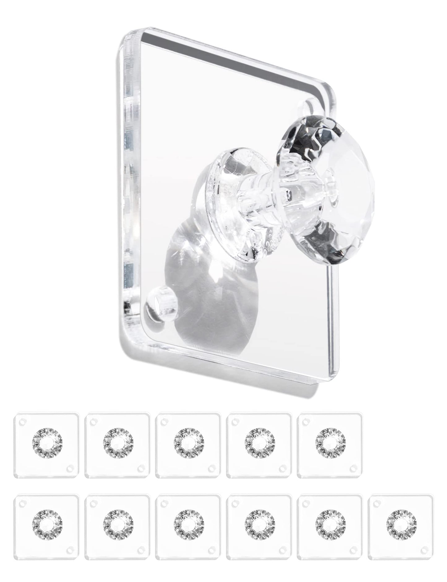 Zreal Diamond Acrylic Adhesive Wall Hooks, 12-Pack Small Clear Decorative Hooks for Keys, Jewelry, Towels, Kitchen & Bathroom