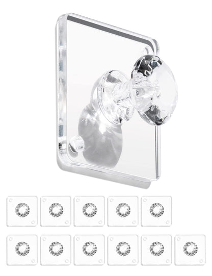 Zreal Diamond Acrylic Adhesive Wall Hooks, 12-Pack Small Clear Decorative Hooks for Keys, Jewelry, Towels, Kitchen & Bathroom