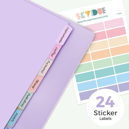SKYDUE 1 Inch 3 Ring Binder with 8 Tab Dividers & 24 Labels, Pastel Binder Organizer for Letter Size Paper, Aesthetic School Binder for Notes, Documents, Office & Home Organization, Purple