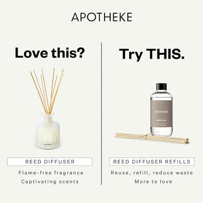 Apotheke Luxury Scented Reed Diffuser for Home, Charcoal - 6.7 Fl Oz Essential Oil Aromatherapy - 10 Rattan Scent Sticks Room Diffuser - Long-Lasting Fragrance for Bedroom, Home, Bathroom