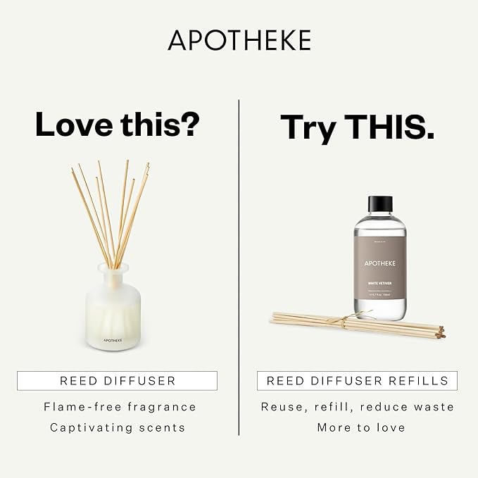 Apotheke Luxury Scented Reed Diffuser for Home, Charcoal Rouge - 6.7 Fl Oz Essential Oil Aromatherapy - 10 Rattan Scent Sticks Room Diffuser - Long-Lasting Fragrance for Bedroom, Home, Bathroom