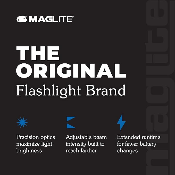 Maglite ML300L LED 6-Cell D Flashlight, Adjustable Focus, Long Battery Life, Water-Resistant, Tactical and Emergency Use – Black