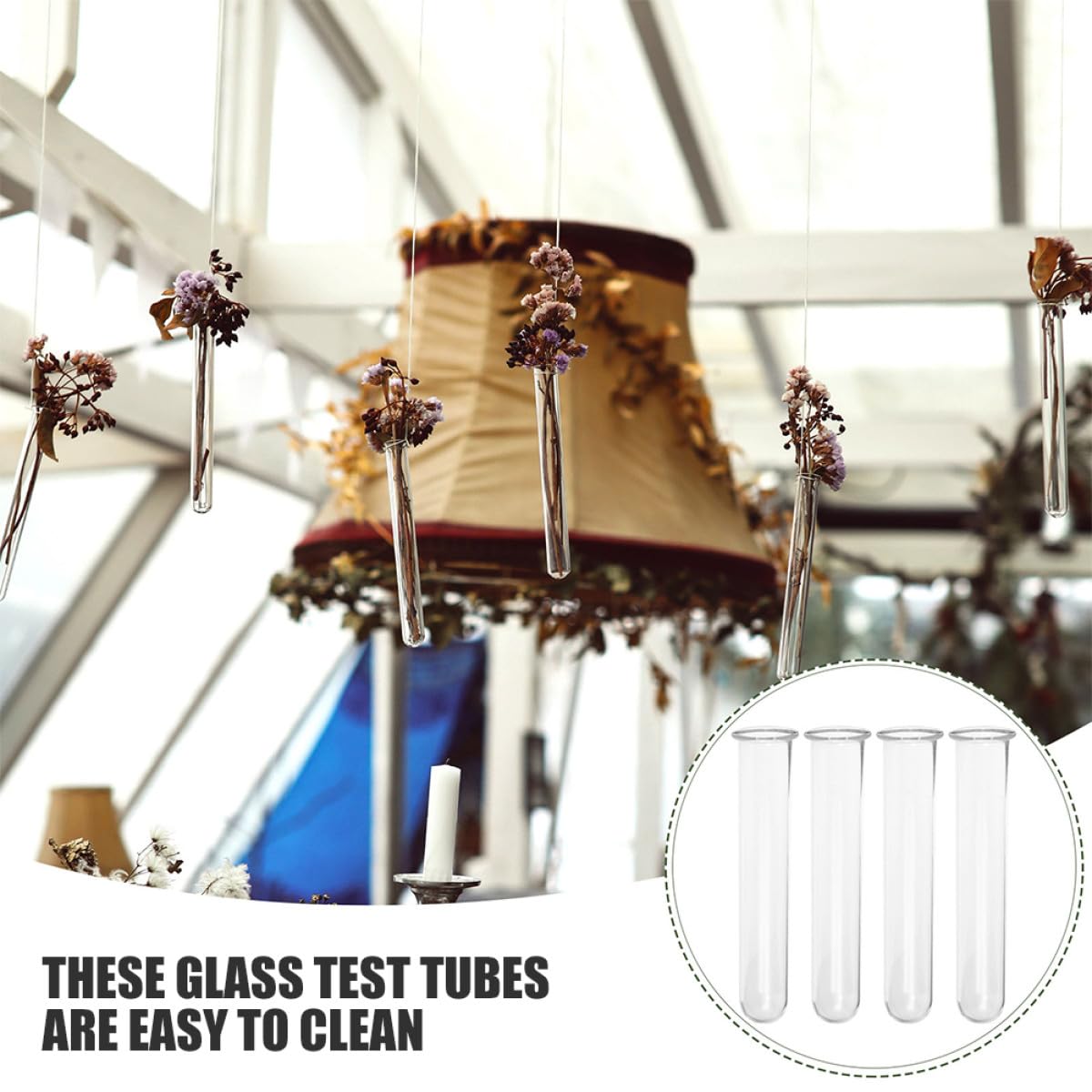 KALLORY 4pcs Glass Test Tube Vases 2.5x3x18cm Borosilicate Glass Plant Propagation Holder Hydroponic Flower Tubes Desktop Terrarium Set for Home Garden Decoration