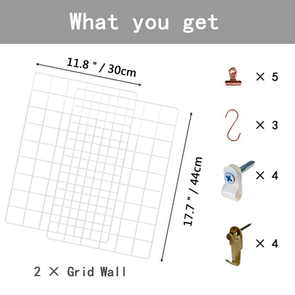 PEAUARL Metal Mesh Wall Grid Panel for Photo Display,Message Board,Size: 17.5" x 11.8",Pack of 2 (White)