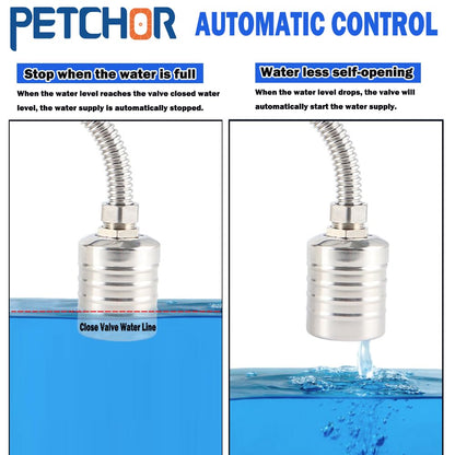 PETCHOR 304 Stainless Steel Fully Automatic Water Level Control Float Valve, Auto Float Water Shut off Valve, 1" Auto Float Valve for Pool, Water Tank, Livestock Troughs, Fish Pond, 2PCS
