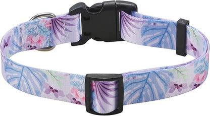 Mihqy Dog Collar with Bohemia Floral Tribal Geometric Patterns - Soft Ethnic Style Collar Adjustable for Small Medium Large Dogs (Purple Flower, S)