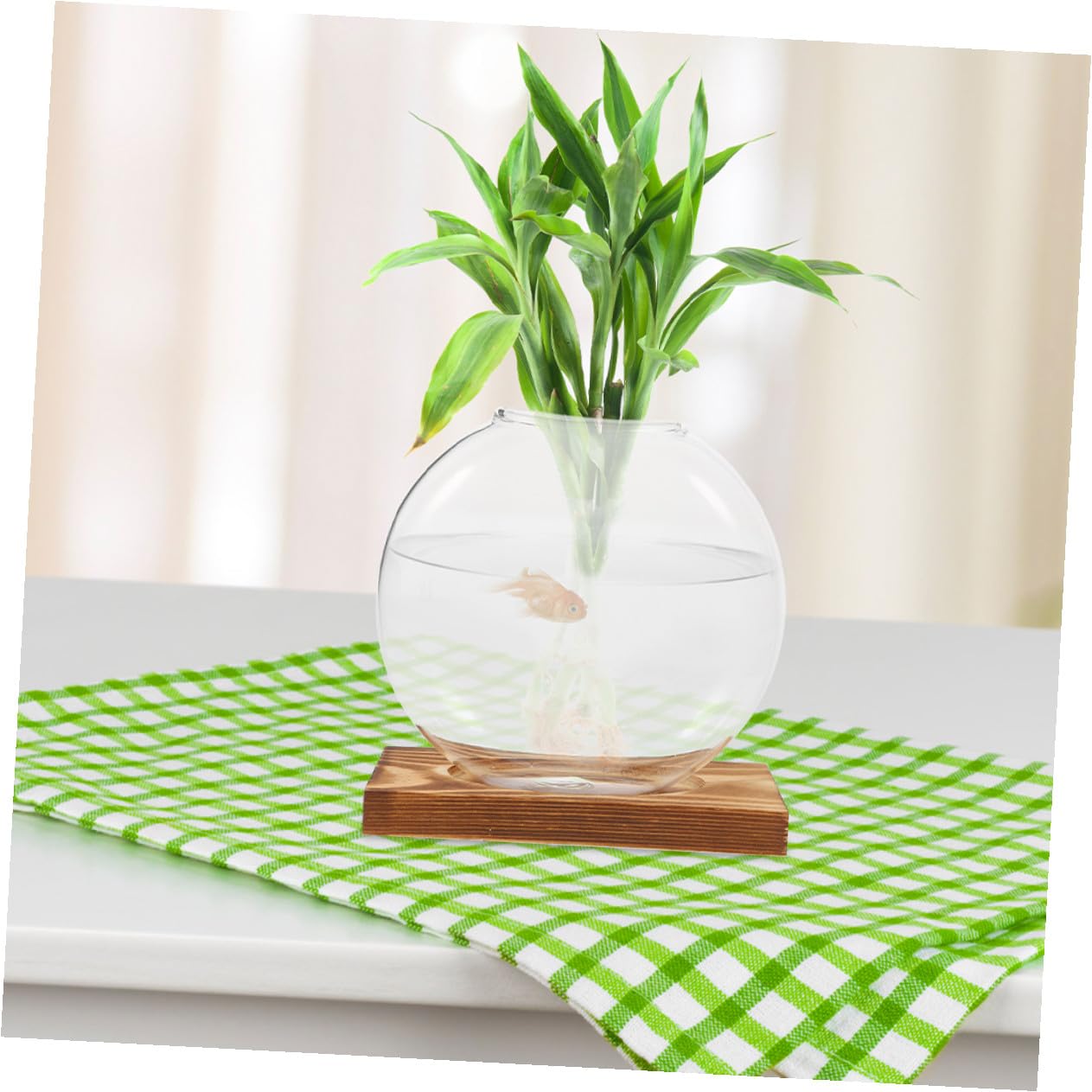 HOODANCOS 2Pcs Hydroponic Glass Vases with Wooden Base for Plant Propagation and Root Observation, Plant Terrarium Containers for Home Office Balcony Décor