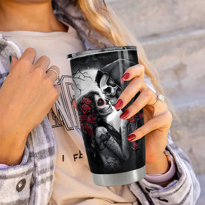 SANDJEST Skull Couple Tumbler 20oz Stainless Steel Insulated Coffee Travel Cup Tumblers Gifts for Wife Husband Boyfriend Girlfriend on Birthday Christmas Valentines Anniversary