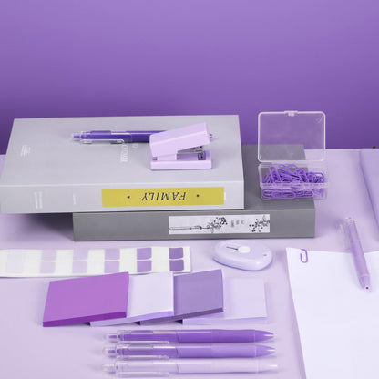 Humyoun Mini Purple Office Supplies Kit Purple School Supplies Christmas Gift Desk Accessories with Gel Pens Sticky Notes Stapler Scissor Paper Clips Index Tabs Box Cutter for Christmas Gifts Office