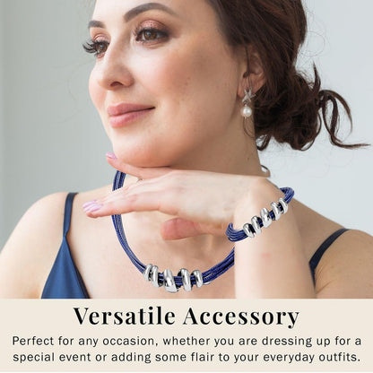 SHOP LC DELIVERING JOY Choker Necklace for Women 16" & Cuff Bracelet 7"- Cord Leather Necklace Set with Adjustable Lobster Claw Boho Jewelry Gifts - Blue