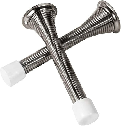 KISEER 24 Pack Spring Door Stops 3 1/4 Inch Flexible Heavy Duty Spring Door Stopper with RustProof Screw Rubber Bumper Tips (Satin Nickel)