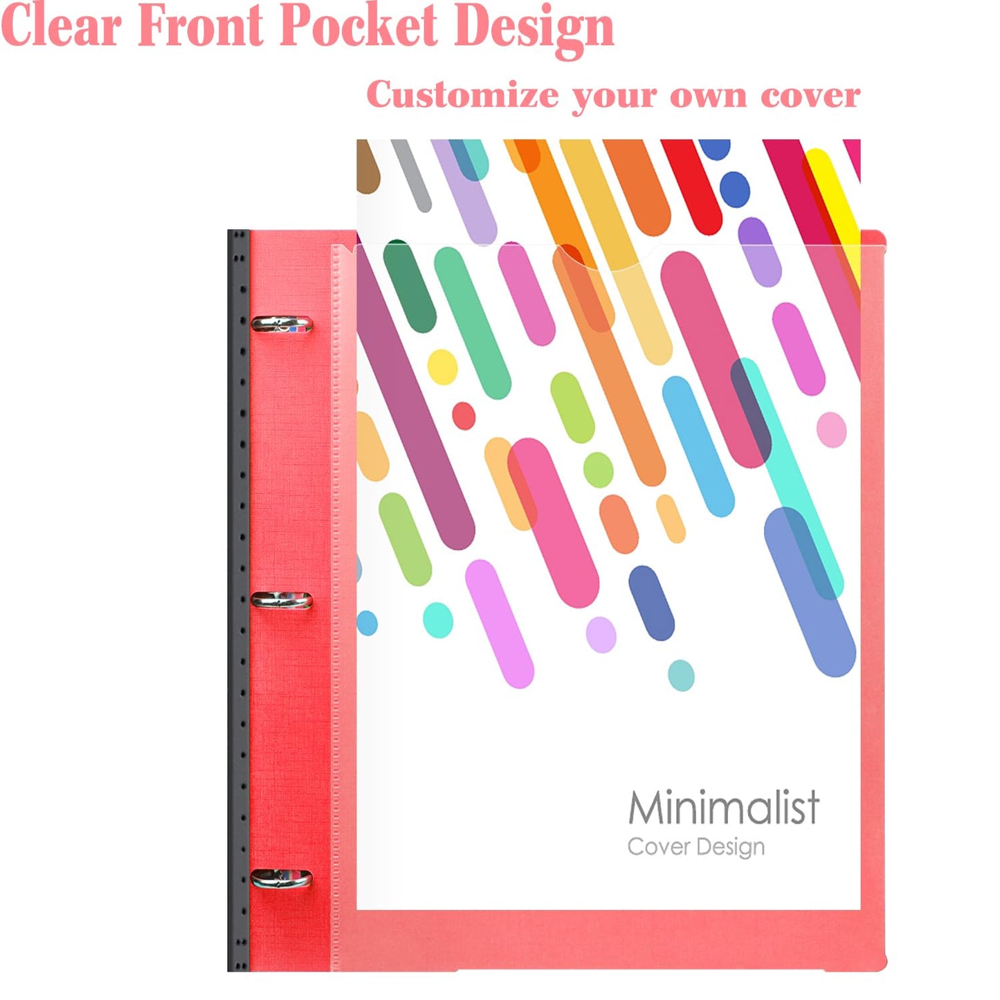 INFUN 1 Inch Telescoping 3 Ring Binder - 1PCS,Flexible Round Binder with Customizable Front Cover and Clear Catalog Pocket, 1 Inch Rings, 225 Sheet Capacity-Red