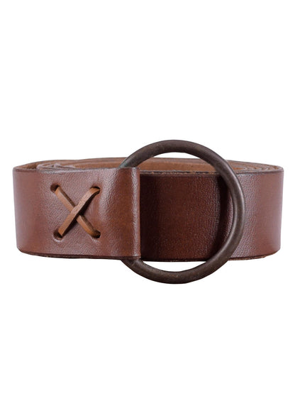 Battle-Merchant Medieval Leather Ring Belt with Decorative Cross-Lacing, Long Viking Renaissance LARP Belt in Black 75 Inche