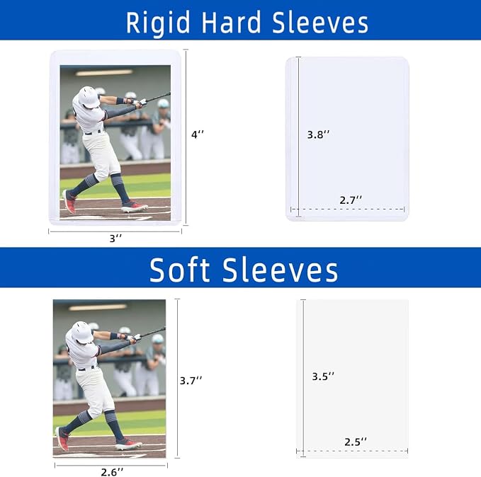 1200 Pack Card Sleeves Hard Plastic, Arjiekwei 3"X4" Baseball Cards Protectors Plastic, Premium Card Holder for Trading Sports Baseball Football Game Cards (600 Rigid + 600 Clear)