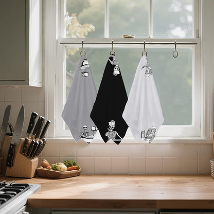 Jztco 3 Pcs Funny Skeleton Hand Towel for Bathroom 14x24 Inch, Skull Halloween Kitchen Towels Waffle Weave Hand Cloth Tea Towel, Goth Skeleton Bathroom Decor, Halloween Birthday Gifts