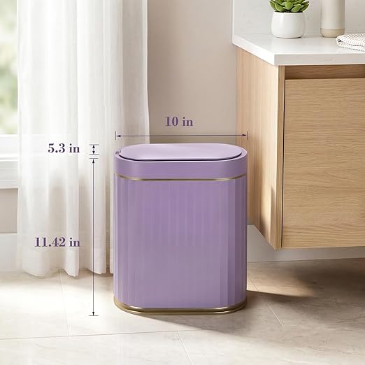 ELPHECO Bathroom Sensor Trash Can - 2 Gallon Automatic Garbage Can, IPX5 Waterproof Bathroom Trash Bin, Slim Garbage Can for Bathroom, Office, Bedroom, Living Room, Purple