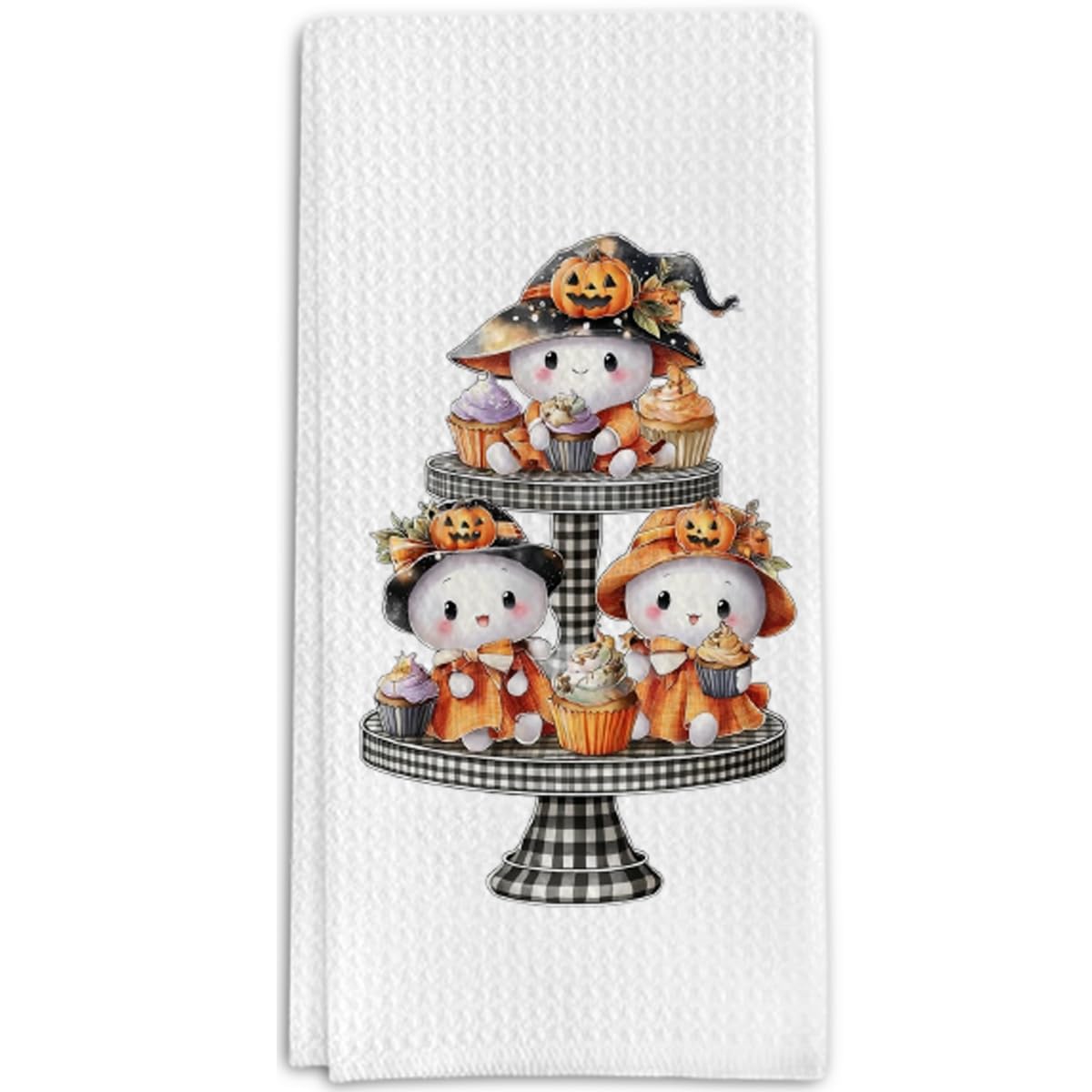 FDLLUS Halloween Ghost Kitchen Towels, Spooky Ghost Cake Decorative Towels for Bar Kitchen Bathroom