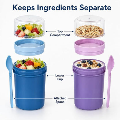 27oz Reusable Yogurt Parfait & Overnight Oats Cups – 100% Leakproof with Lid & Spoon, 4-Pack for Meal Prep, Breakfast & Gym Lunch(Purple,Blue)