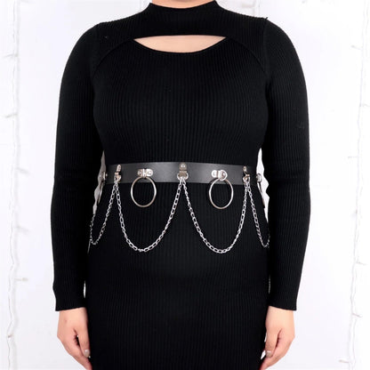 LYJZYXGS Plus Size Women Fashion Leather Harness Waist Belt Studded Decor Decorative Harness Straps Suspenders For Women Gothic Clothing, Adjustable, Stylea