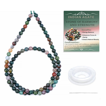 CMBYN Natural Stone Beads Round Genuine Real Stone Beading Strand Loose Gemstones DIY Smooth Bead for Bracelet Necklace Earrings Jewelry Making (Indian Agate, 4mm 90 Pieces)