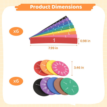 DORMIYA 12 Sets EVA Rainbow Fraction Manipulatives, Includes 6 Sets Fraction Tiles and 6 Sets Fraction Circles, Broad Coverage from 1/1 to 1/12, Visual Learning Tool