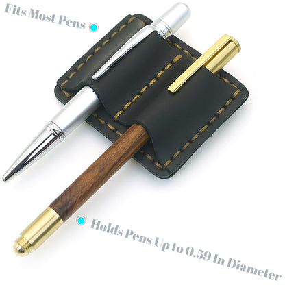 ESSSO Pen Holder for Notebook – Handmade Vintage Top-Grain Leather Notebook Pen Holder with Clip & Pen Loop for Journal, Planner & Bible (Black)