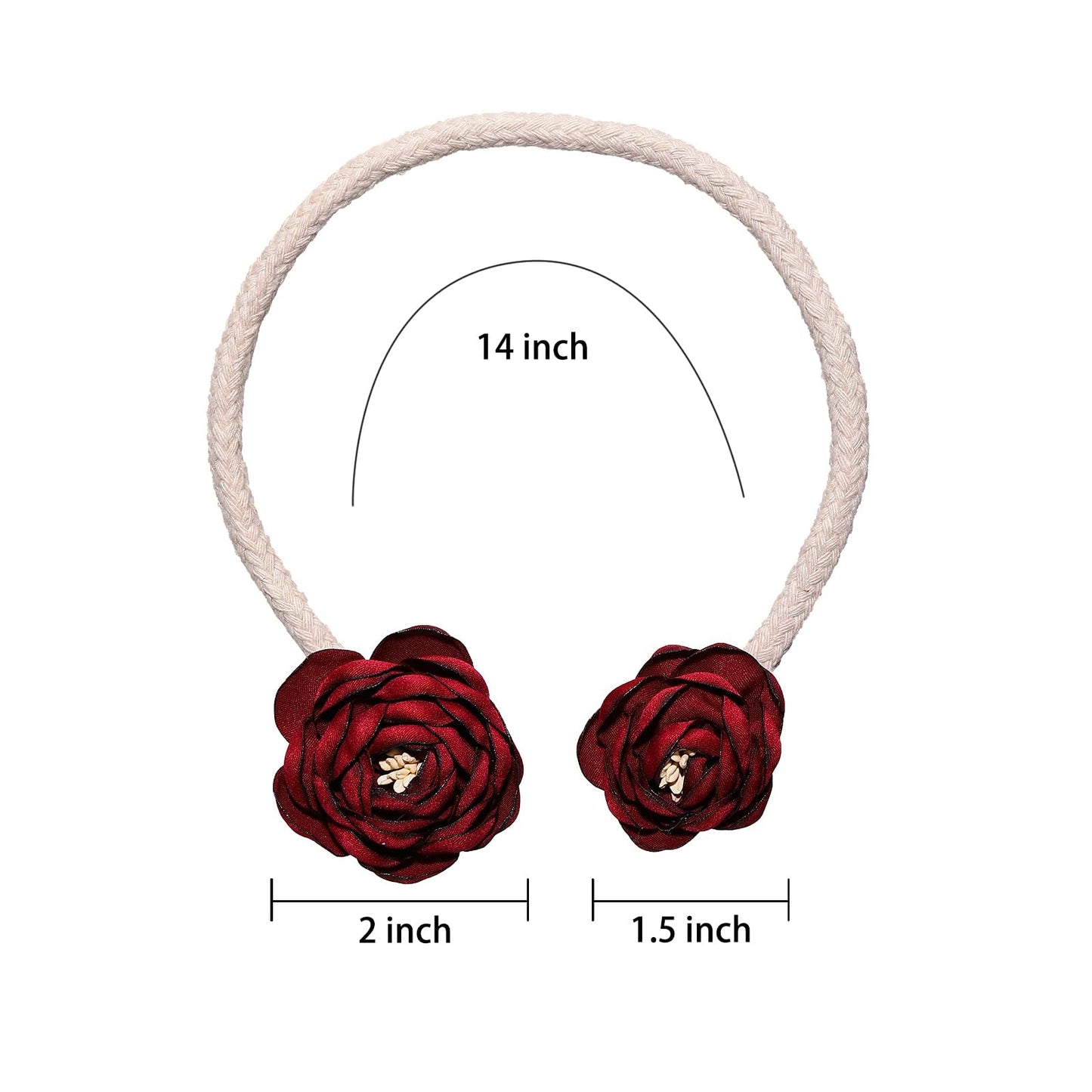 SUQ I OME 2 Pieces Handmade Artificial Christmas Red Flower Curtain Holdbacks,Curtain Tiebacks Clips Creative Window Drape Twist Tie Backs for Christmas Decorative Draperies Holdbacks (Wine Red)