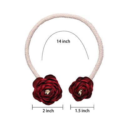 SUQ I OME 2 Pieces Handmade Artificial Christmas Red Flower Curtain Holdbacks,Curtain Tiebacks Clips Creative Window Drape Twist Tie Backs for Christmas Decorative Draperies Holdbacks (Wine Red)