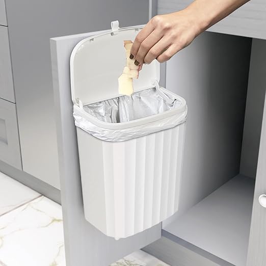 Glad Roomate Under Counter Waste Bin | Space Saving Small Trash Can for Kitchen Cabinet, Bathroom or Office | Dual Lid for Ease of Opening, 9 Liter, White